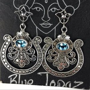 Blue Topaz Sterling Silver 925 Bali Queen Earrings